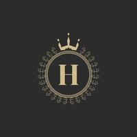 Initial Letter H Heraldic Royal Frame with Crown and Laurel Wreath. Simple Classic Emblem. Round Composition. Graphics Style. Art Elements for Logo Design Vector Illustration