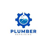 Gear with Water Icon. Plumbing Logo Design Template Element vector