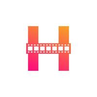 Initial Letter H with Reel Stripes Filmstrip for Film Movie Cinema Production Studio Logo Inspiration vector