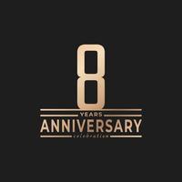 8 Year Anniversary Celebration with Thin Number Shape Golden Color for Celebration Event, Wedding, Greeting card, and Invitation Isolated on Dark Background vector