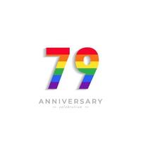 Celebración del aniversario de 79 años con el color del arco iris para el evento de celebración, boda, tarjeta de felicitación e invitación aislada en el fondo blanco vector