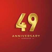 Celebración del aniversario de 49 años con color dorado brillante para eventos de celebración, bodas, tarjetas de felicitación y tarjetas de invitación aisladas en fondo rojo vector