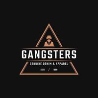 Classic Vintage Retro Label Badge for Gangsters and Mafia Logo Design Inspiration. Man in Black Suit Symbol vector