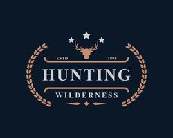 Vintage Retro Badge for Deer Reindeer Antler Hunting Logo Emblem Design Symbol vector