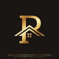 Initial Letter P Home House Golden Logo Design. Real Estate Logo Concept. Vector Illustration