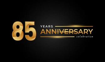 Celebración del aniversario de 85 años con color dorado y plateado brillante para el evento de celebración, boda, tarjeta de felicitación e invitación aislada en fondo negro vector