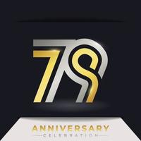 Celebración del aniversario de 79 años con varias líneas vinculadas de color dorado y plateado para eventos de celebración, bodas, tarjetas de felicitación e invitaciones aisladas en un fondo oscuro vector