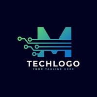 logotipo de la letra m de tecnología. plantilla de logotipo vectorial futurista con color degradado verde y azul. forma geometrica. utilizable para logotipos de negocios y tecnología. vector