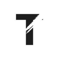Letter T Logo with White Slash Brush in Black Color Vector Template Element