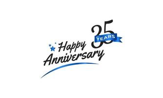 Celebración del aniversario de 35 años con swoosh azul y símbolo de cinta azul. saludo de feliz aniversario celebra ilustración de diseño de plantilla