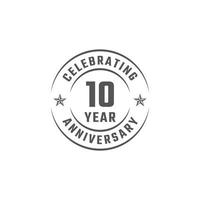 10 Year Anniversary Celebration Emblem Badge with Gray Color for Celebration Event, Wedding, Greeting card, and Invitation Isolated on White Background vector