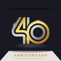 Celebración del aniversario de 40 años con varias líneas vinculadas de color dorado y plateado para eventos de celebración, bodas, tarjetas de felicitación e invitaciones aisladas en un fondo oscuro vector