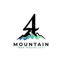 Number Four Mountain Logo. Explore Mountain Advanture Symbol Company Logo Template Element. vector