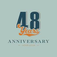 48 Year Anniversary Celebration Nostalgic with Handwriting in Retro Style for Celebration Event, Wedding, Greeting card, and Invitation Isolated on Green Background vector