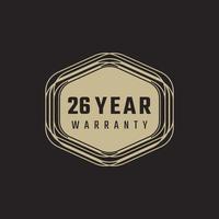 26 Year Anniversary Warranty Celebration with Golden Color for Celebration Event, Wedding, Greeting card, and Invitation Isolated on Black Background vector