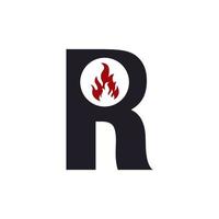 Initial Letter R with Flame Fire Logo Design Inspiration vector