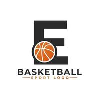 Letter E with Basket Ball Logo Design. Vector Design Template Elements for Sport Team or Corporate Identity.