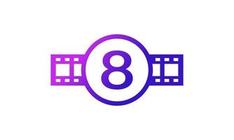 Number 8 Circle with Reel Stripes Filmstrip for Film Movie Cinema Production Studio Logo Inspiration vector