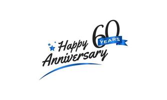 Celebración del aniversario de 60 años con swoosh azul y símbolo de cinta azul. saludo de feliz aniversario celebra ilustración de diseño de plantilla vector