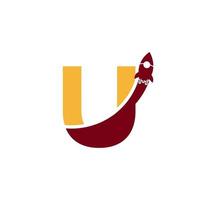 letra inicial u con el símbolo del icono del logotipo del cohete. bueno para logotipos de empresas, viajes, puesta en marcha y logística vector