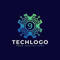 Technology Number 9 Logo Design Template Element. vector