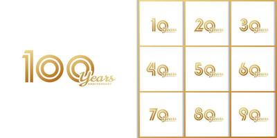 Set of Year Anniversary Celebration with Handwriting Golden Color for Celebration Event, Wedding, Greeting card, and Invitation Isolated on White Background vector