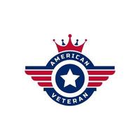 Patriotic American Veteran Flag Emblem Wings Icon Logo Design Template Element vector