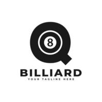 Letter Q with Billiards Logo Design. Vector Design Template Elements for Sport Team or Corporate Identity.