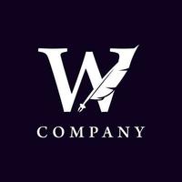 Letter W with Feather Quill Pen Notary Writer Journalist Logo Design Inspiration