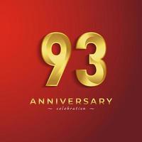 93 Year Anniversary Celebration with Golden Shiny Color for Celebration Event, Wedding, Greeting card, and Invitation Card Isolated on Red Background vector