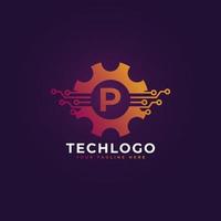 Technology Initial Letter P Gear Logo Design Template Element. vector