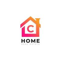 Initial Letter C Home House Logo Design. Real Estate Logo Concept. Vector Illustration