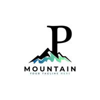 Initial Letter P Mountain Logo. Explore Mountain Advanture Symbol Company Logo Template Element. vector