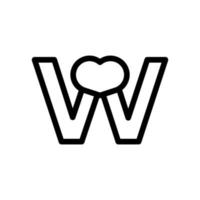 Initial Letter W with Heart Love in Line Style Logo Design Template Element vector