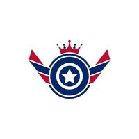 elemento de plantilla de diseño de logotipo de icono de alas de emblema de bandera de veterano americano patriótico vector