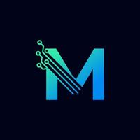 Tech Letter M Logo. Futuristic Vector Logo Template with Green and Blue Gradient Color. Geometric Shape. Usable for Business and Technology Logos.