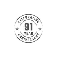 91 Year Anniversary Celebration Emblem Badge with Gray Color for Celebration Event, Wedding, Greeting card, and Invitation Isolated on White Background vector