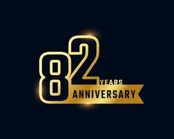 82 Year Anniversary Celebration with Shiny Outline Number Golden Color for Celebration Event, Wedding, Greeting card, and Invitation Isolated on Dark Background vector