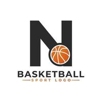 Letter N with Basket Ball Logo Design. Vector Design Template Elements for Sport Team or Corporate Identity.