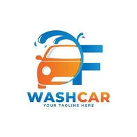 Letter F with Car Wash Logo, Cleaning Car, Washing and Service Vector Logo Design.