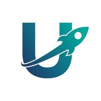 Letter U with Rocket Up and Swoosh Logo Design. Creative Letter Mark Suitable for Company Brand Identity, Travel, Start up, Logistic, Business Logo Template vector