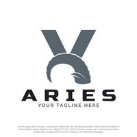 letra inicial y con cuerno de oveja de carnero de cabra para la inspiración del diseño del logotipo de aries. plantilla de elemento de logotipo animal vector