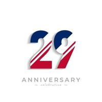 29 Year Anniversary Celebration with White Slash in Red and Blue American Flag Color. Happy Anniversary Greeting Celebrates Event Isolated on White Background vector