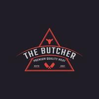 Classic Vintage Retro Label Badge for Butcher Shop with Crossed Cleavers Logo Design Inspiration vector