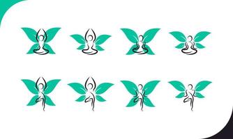 Set of Butterfly Woman with Leaves for Wellness and Healthy Logo Icon Design Template Element vector