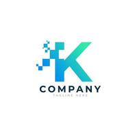 Tech Letter K Logo. Blue and Green Geometric Shape with Square Pixel Dots. Usable for Business and Technology Logos. Design Ideas Template Element. vector