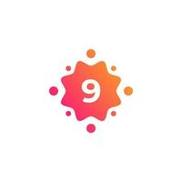 Smart and Creative Number 9 Logo Design Template with  Dots or Points. Geometric Dot Circle Science Medicine Sign. Universal Energy Tech Planet Star Atom Vector Icon Element