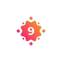 Smart and Creative Number 9 Logo Design Template with  Dots or Points. Geometric Dot Circle Science Medicine Sign. Universal Energy Tech Planet Star Atom Vector Icon Element