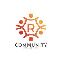 Community Initial Letter R Connecting People Logo. Colorful Geometric Shape. Flat Vector Logo Design Template Element.