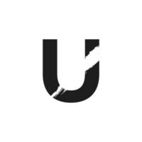 Letter U Logo with White Slash Brush in Black Color Vector Template Element